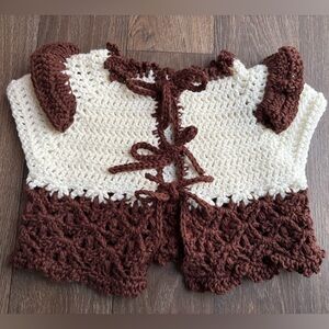 Handmade Crochet Brown and White Vest Cardigan Ruffle Kids